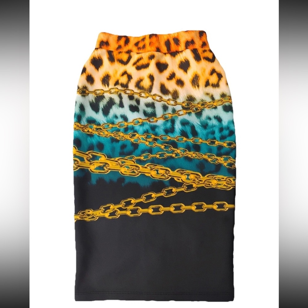 Nicki Minaj Leopard Print Chains Pencil Skirt Size S